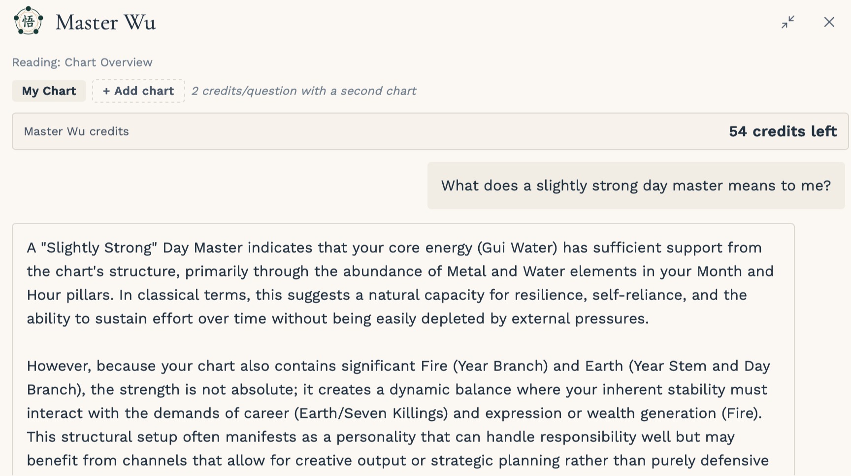 A real Master Wu conversation answering a question about a BaZi chart