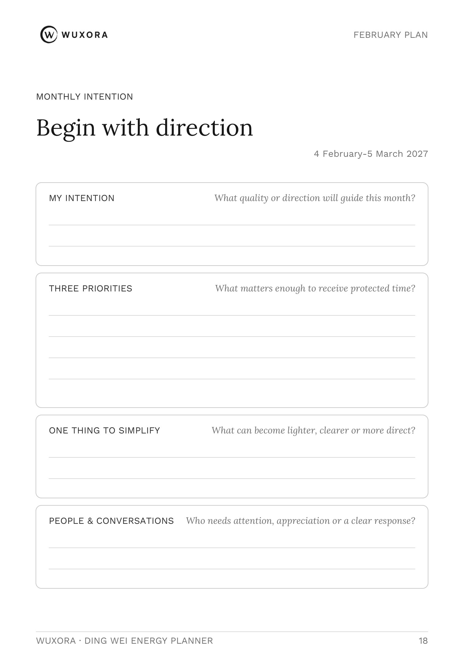 A monthly planning page from the planner